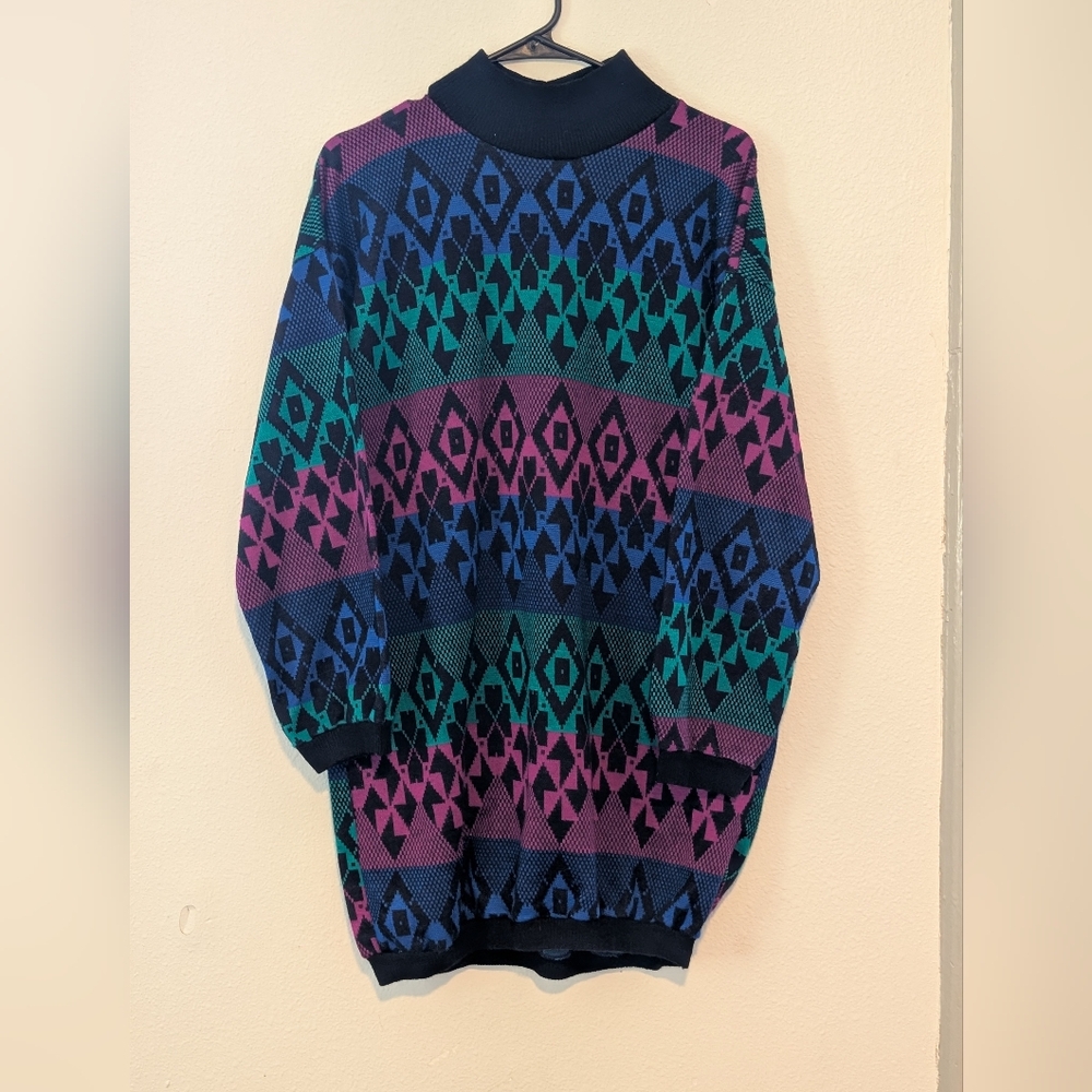 Vintage Expressions Multicolor Geometric Turtleneck Sweater